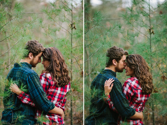 engagement session in the woods, surrounding a fire with smores and flannel in autumn