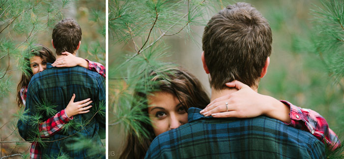 engagement session in the woods, surrounding a fire with smores and flannel in autumn