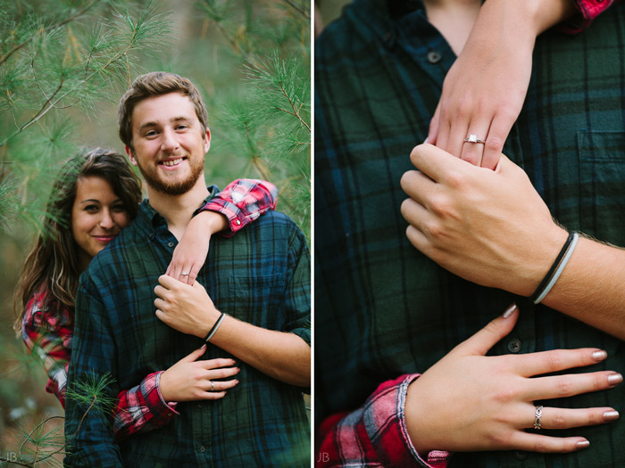 engagement session in the woods, surrounding a fire with smores and flannel in autumn